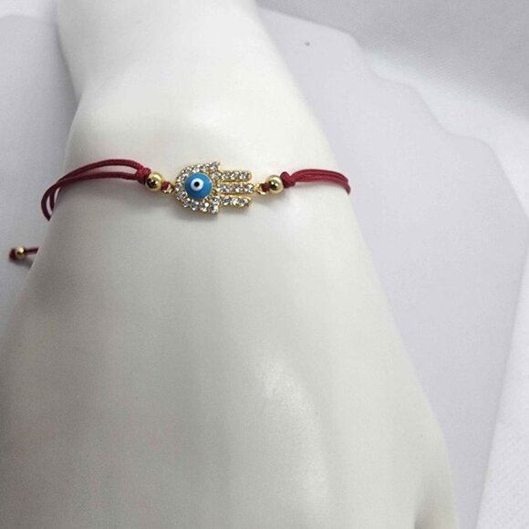 Hamsa Hand Protection Bracelet – 925 Sterling Silver with Red Adjustable Cord - Picture 2 of 4